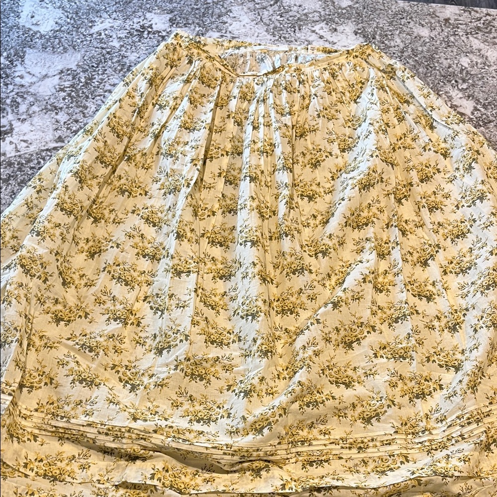 Doen Cream and Yellow Floral Cotton Midi Skirt